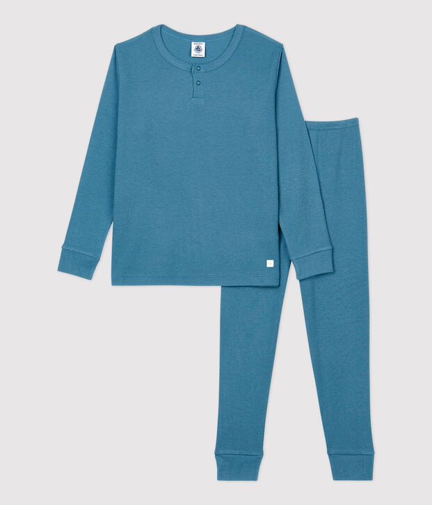 Pyjama uni  en coton et lyocell enfant bleu